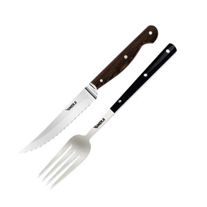 Biftek Bıçağı & Çatal Seti Krom Bilezikli Wooden
